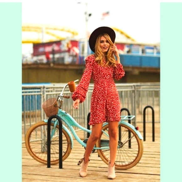 #24 Miss Sparkling Red Polka Dot Long Sleeve Dress, Medium - Picture 2 of 4